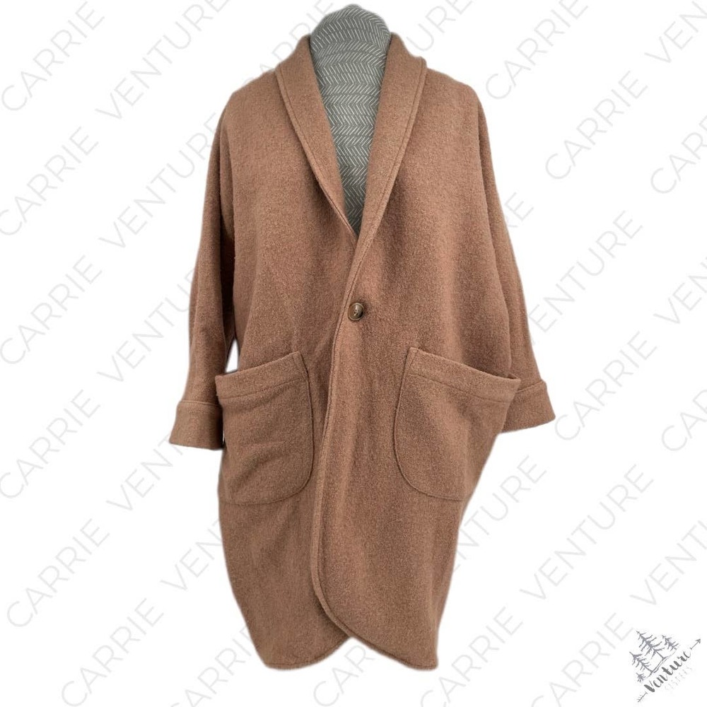 Esby Cora Duster Camel Tan Neutral Boiled Wool Oversized Jacket Cocoon Coat XS/S